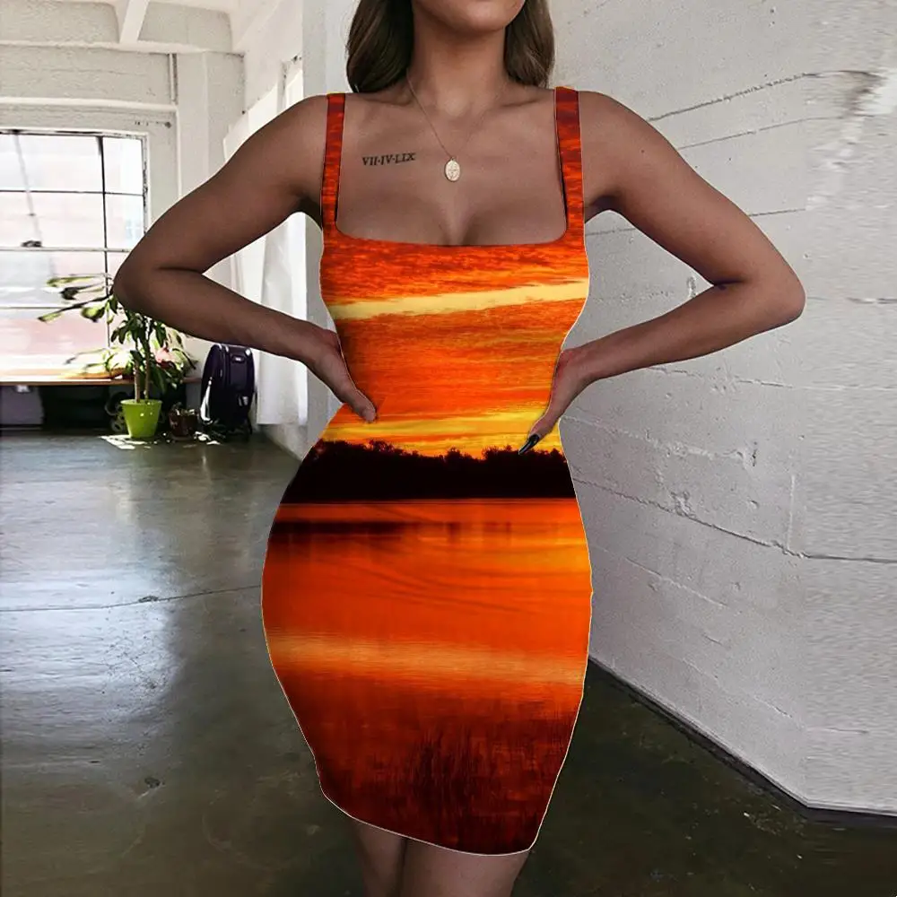 

SOMEPET Sunrise Dresses Women Wonderful Sunrise Sundress Morning Vestido Sexy Daybreak Halter Sleeveless Womens Clothing