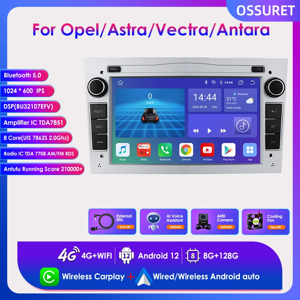 

Android 12 2 DIN CAR GPS Navi 8+128G for Opel Vauxhall Astra H G J Vectra Antara Zafira Corsa Vivaro Meriva Veda Wifi 4G USB RDS