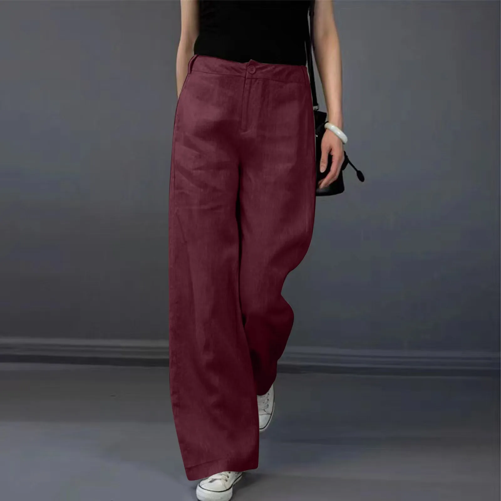 

Женские брюки с высокой талией 2022 уличные Удобные однотонные широкие брюки до пола Модные повседневные свободные офисные женские брюки