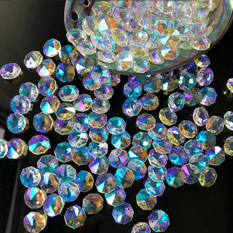 

20PC Fire Polished AB Color Octagonal Beaded Crystal Jewelry Accessory Prism Chandelier Component Sun Catcher Wedding Home Decor