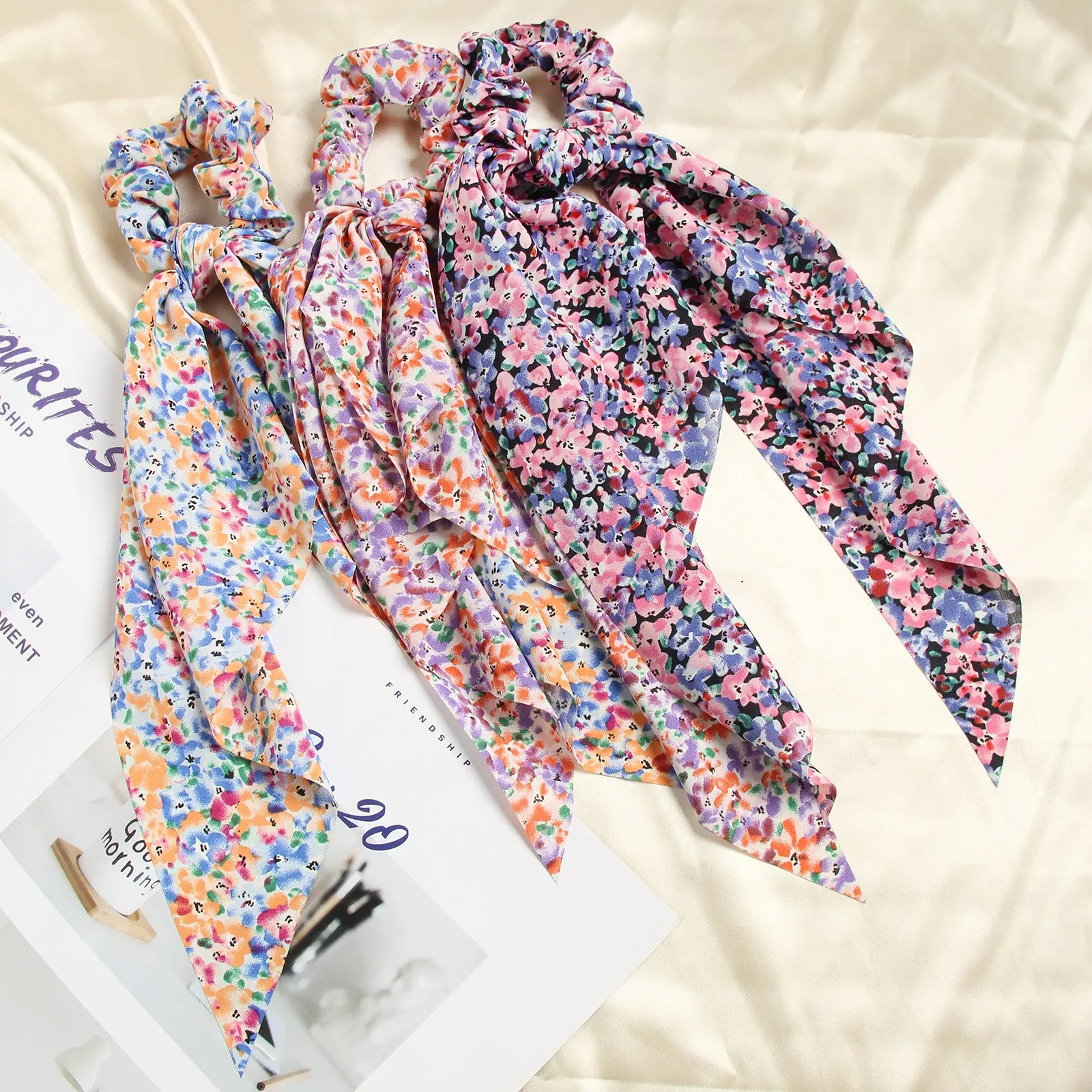 

Women Floral Printed Bow Hair Bands Ribbon Ponytail Scarf Hair Tie Scrunchies Female Girls Elastic Headbands Hair Accessories