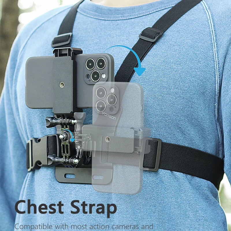 

Vamson for iPhone 14 13 Samsung Huawei Chest Strap Belt Body Harness Phone Clip Mount for Insta360 for Gopro Hero 11 10 9 8 7