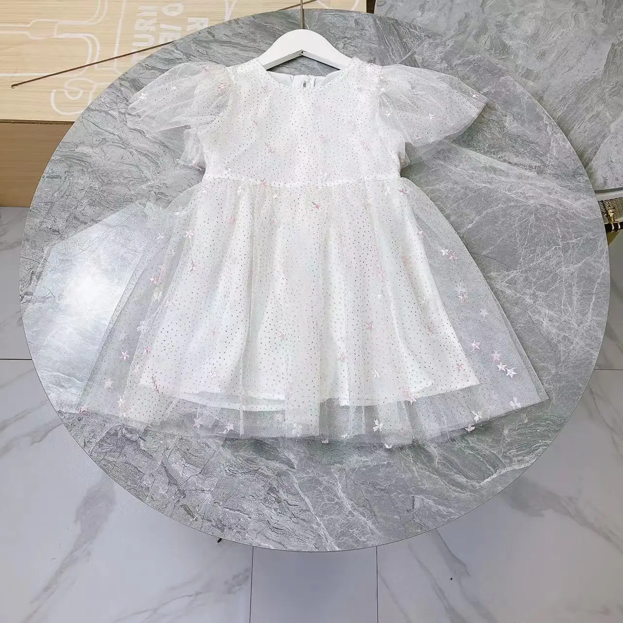 

2022 High-end custom summer explosive children's wear girls dress short sleeve temperament princess gauze dress pompous skirt