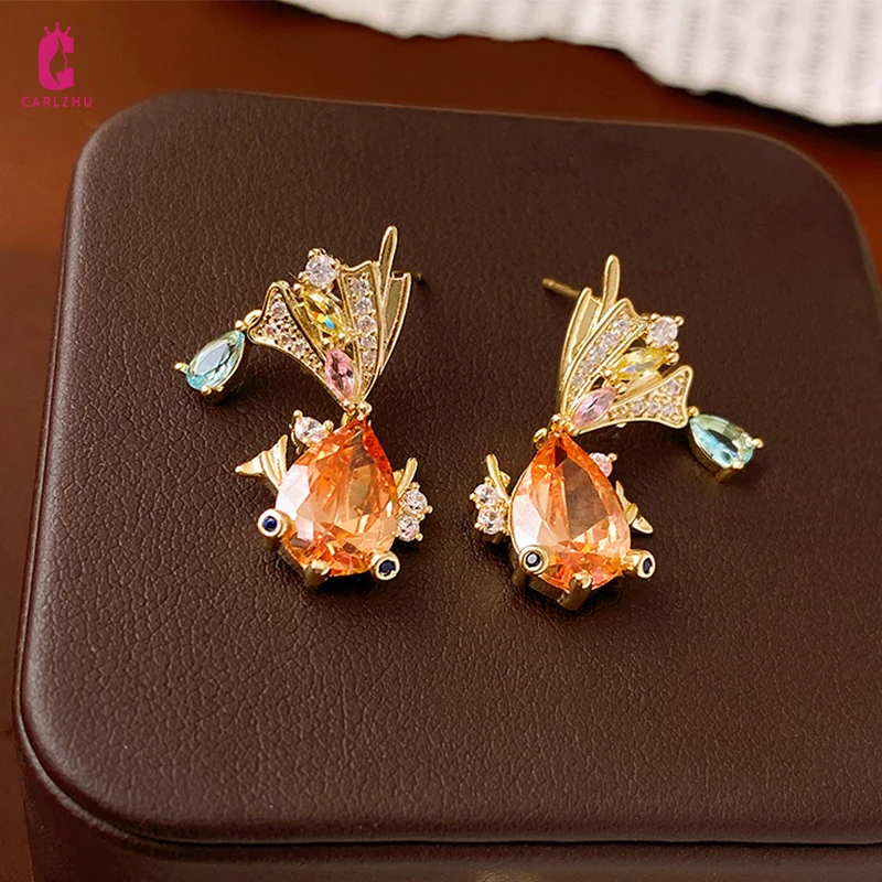 

Роскошные яркие цветные серьги-подвески в виде рыбок из циркония для женщин и девушек, персонализированные универсальные модные украшения