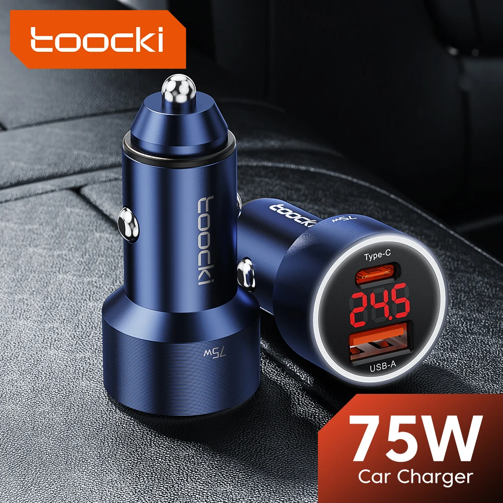 Toocki 75W USB Car Charger Fast Charging Mobile Phone Adapter For iPhone Xiaomi POCO USB C Quick Car Charge For Samsung Huawei