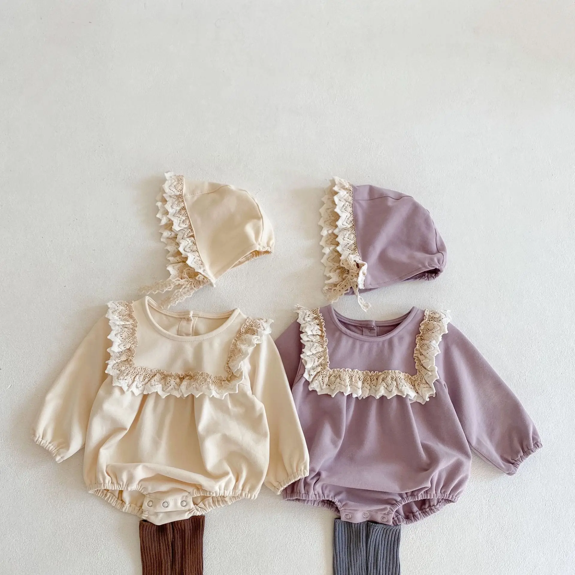 Spring And Summer Newborn Clothes Cute Lace Net Color Long Sleeve Baby One-Piece Clothes Girls Aged 0 to 2 Years Old Baby Clothe