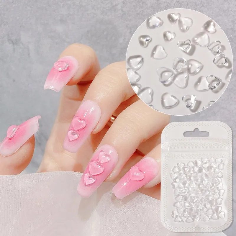 

50/100Pcs Aurora Love Heart Nail Art Decoration Relief Sticker 3D Shiny Rhinestones Flat-Bottom DIY Mixed Color Mnaicure Crystal