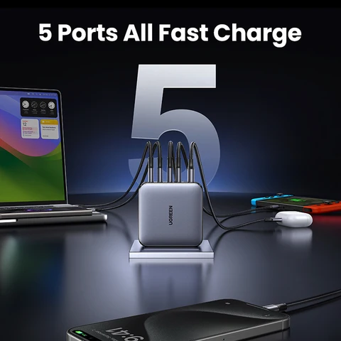 UGREEN 100 Вт GaN Зарядное устройство 5 портов USB C Зарядное устройство QC4.0 3,0 PPS Для Macbook Air Ноутбук Планшет PDFast Зарядное устройство Для iPhone 16 15 14 Pro