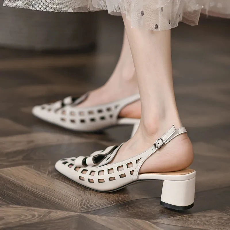 Black Square Head Hollow Women Sandals 2023 Fashion Buckle Strap Non-slip Shoes Vintage Comfor High Heels Roman Party Chaussure