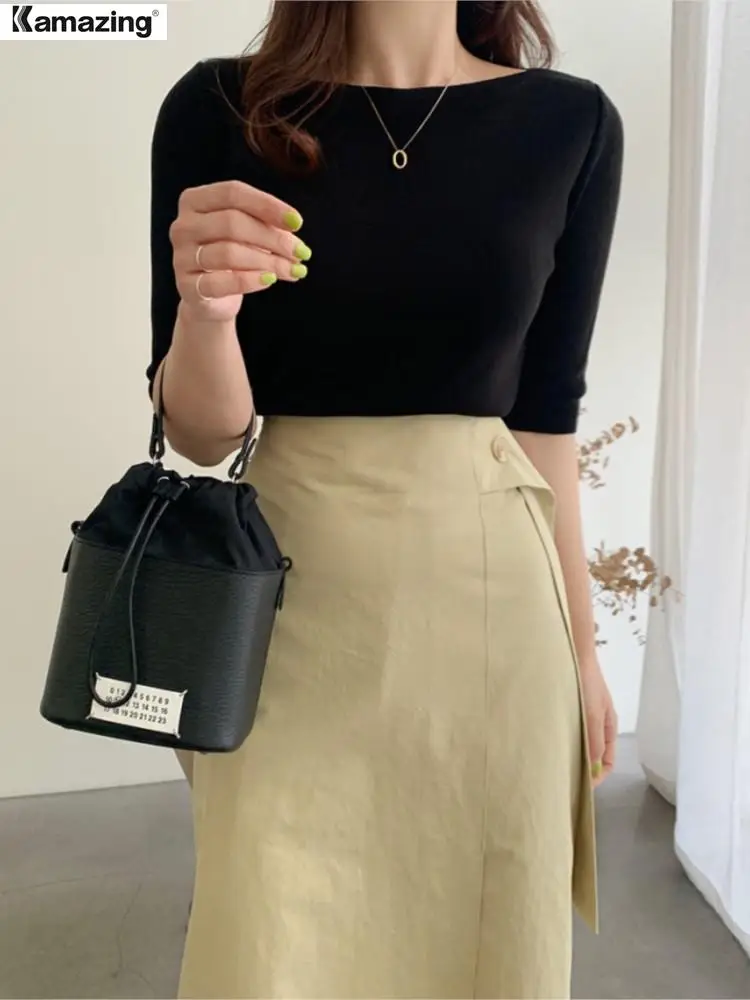 Футболка женская трикотажная с круглым вырезом в Корейском стиле | Женская