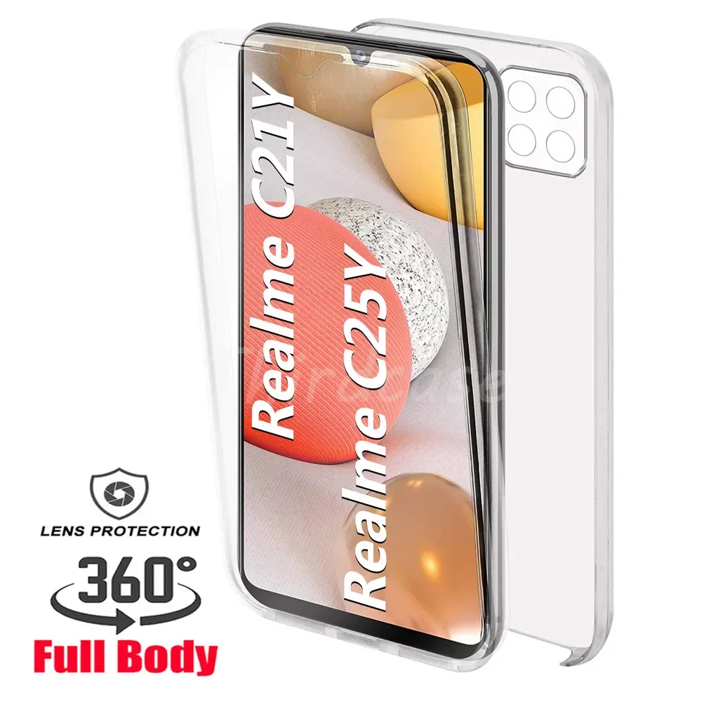 

360 Full Body Double Layer Clear Case for OPPO Realme C21Y Dual Protection PC+Silicone Cover Realme C25Y 8i GT Master Shell