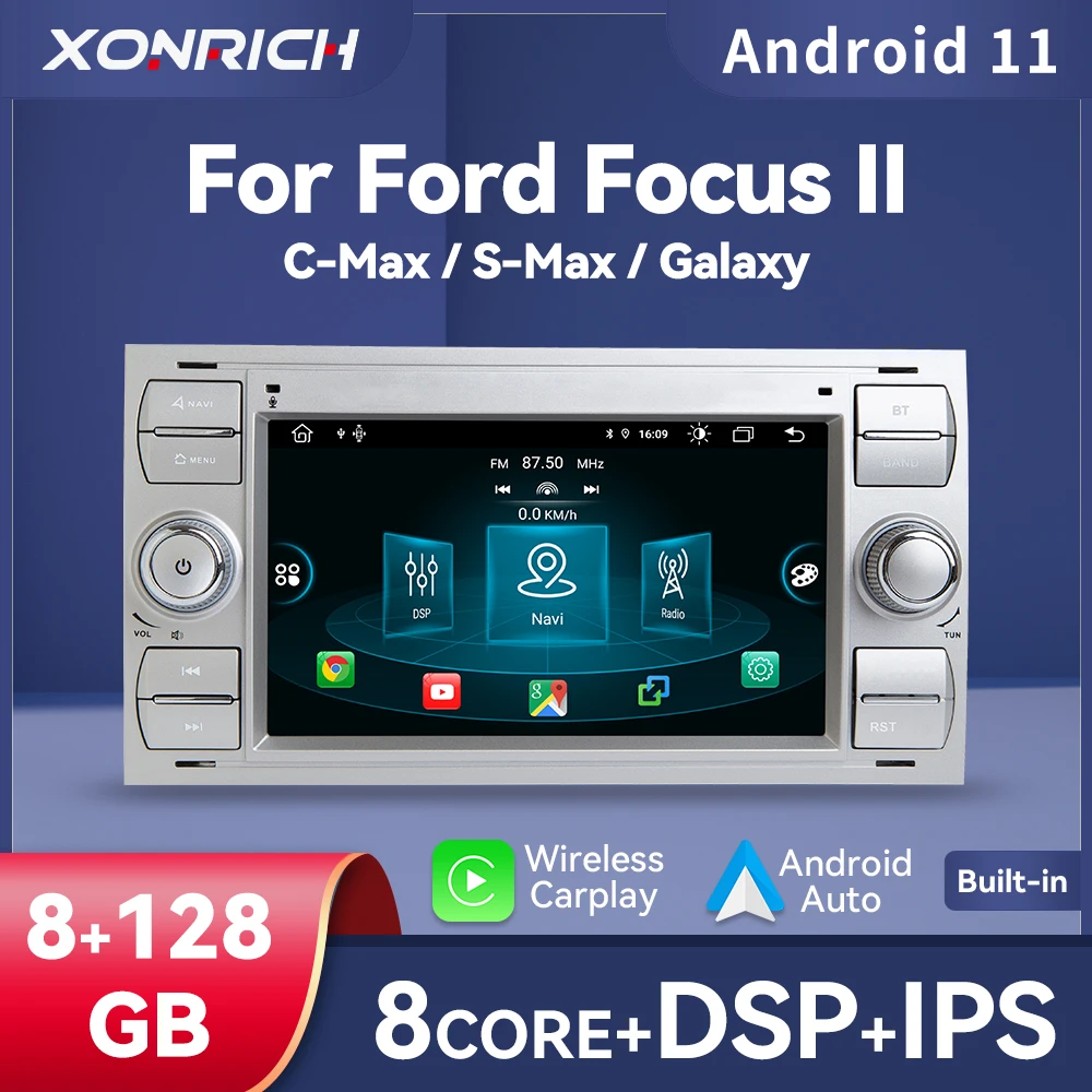 Carplay 8 Гб 2Din Android 11 Автомобильный мультимедийный плеер для Ford Focus 2 Fiesta Mondeo 4 C-max S-Max