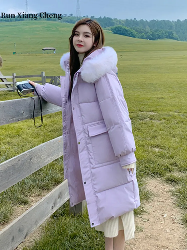 2023 Winter New Women Loose Slim Down Cotton-padded Jacket Big Fur Collar Design Sense Niche Korean Popular Puffer Cotton Parkas