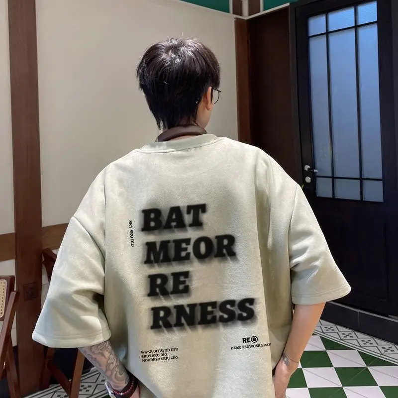 Тяжелая замша с надписью размытый дизайн свободная Модная брендовая футболка