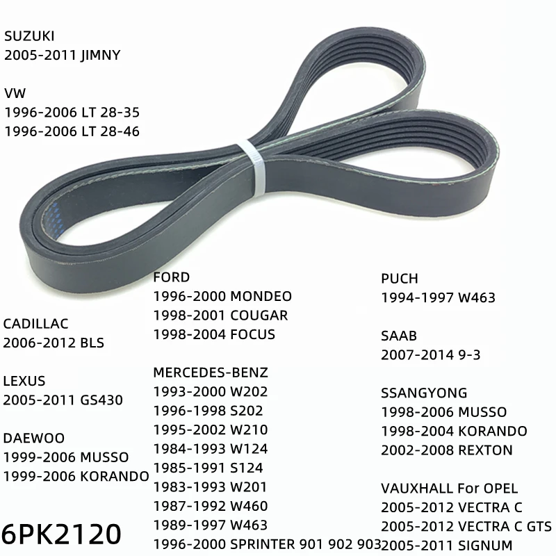 

6PK2120 Engine Air Conditioner Belt V-Ribbed Belts Drive For VAUXHALL OPEL VECTRA C GTS SIGNUM VW LT 28-35 46