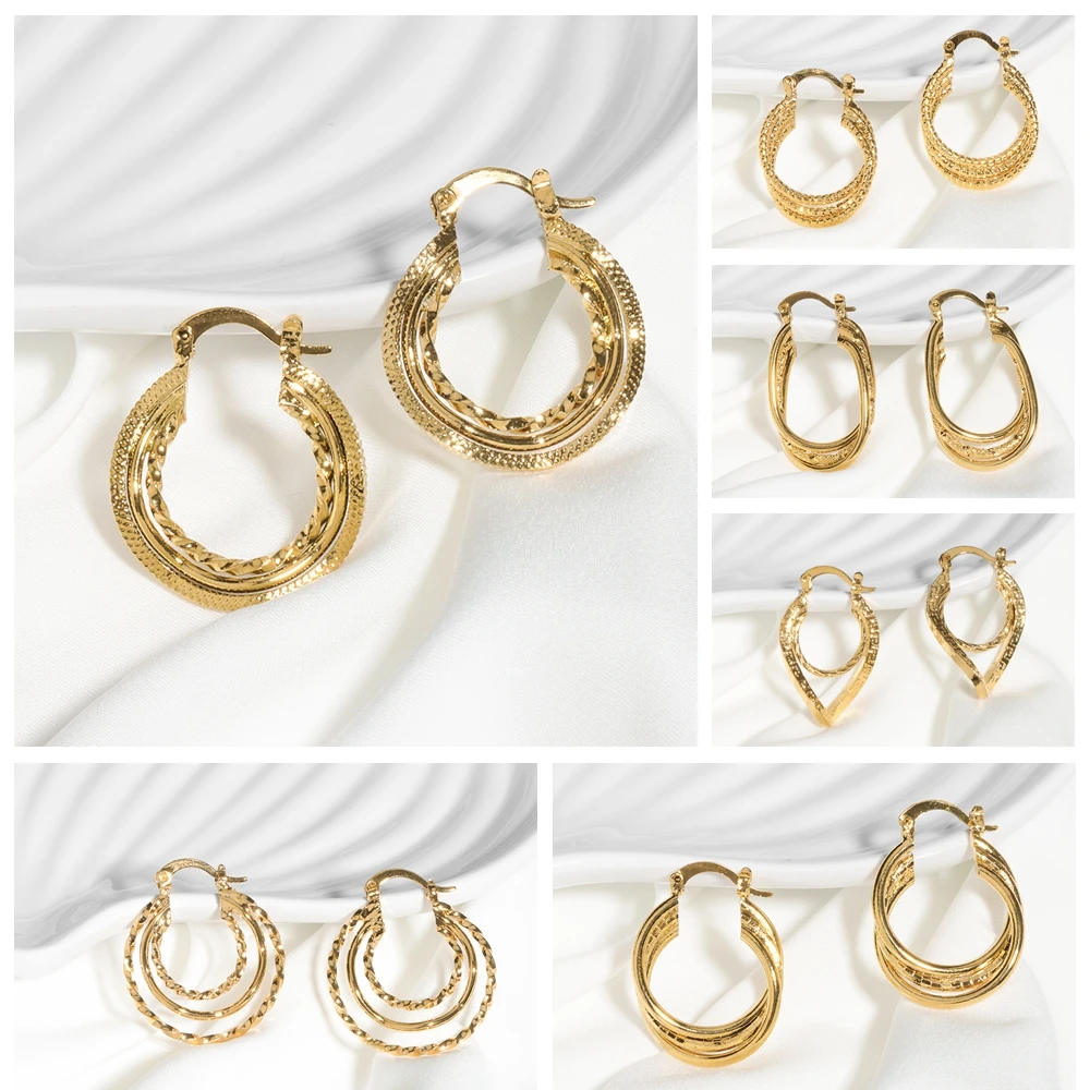 

Gold Plated Wide Hoop Earrings Tarnish Free Jewelry Ladies Bohemian Beads Round Statement Trendy Earring