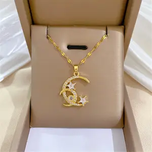Luxury Design Moon Love Zircon Pendant Gold Color Necklace for Women  Elegant Lady Party Jewelry Accessories Valentine's Day Gift