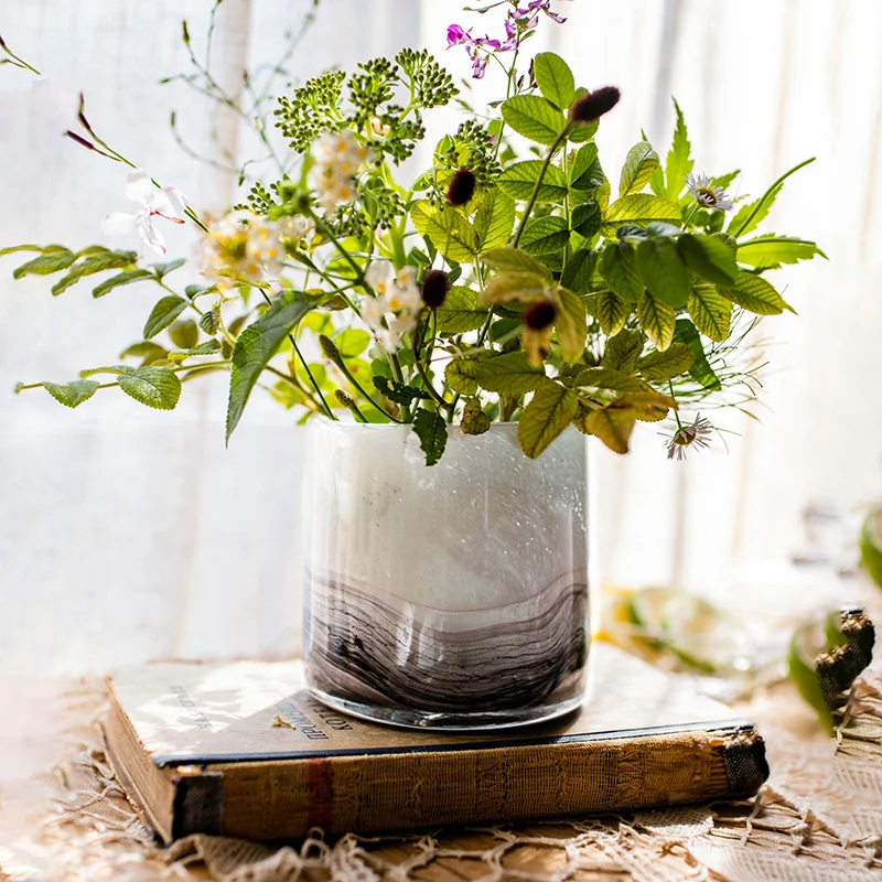 

Handmade Art Glass Vase Living Room and Sample Room Flower Arrangement Straight Flower Decoration Original Ink Soluble Color