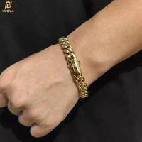 nuoya custom hip hop cuban chain stainless steel men bracelet 18k gold plated cuban link bracelet