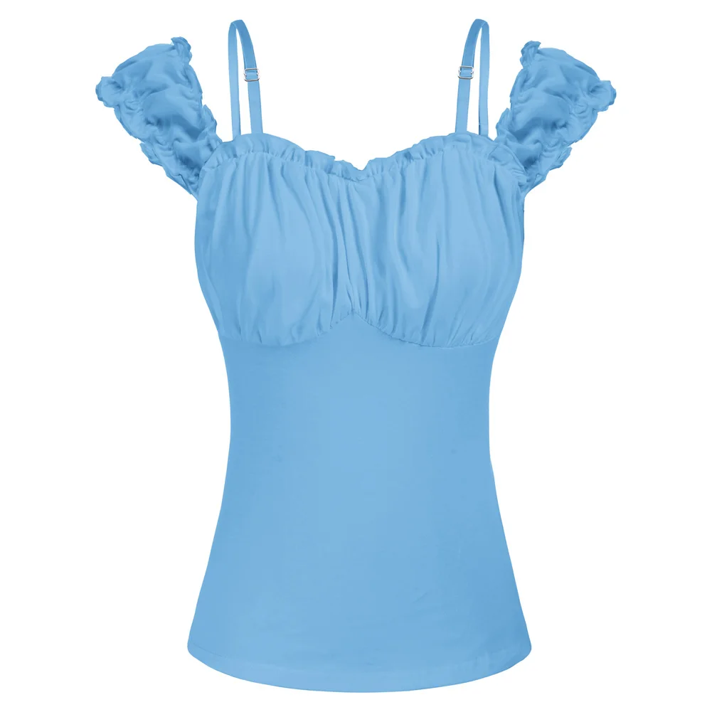 

SD Off Shoulder Ruched Bodice Tops Women Renaissance Cotton Blouse Solid Off Shoulder Ruched Bust Cami Cute Y2K Trendy Tops A30