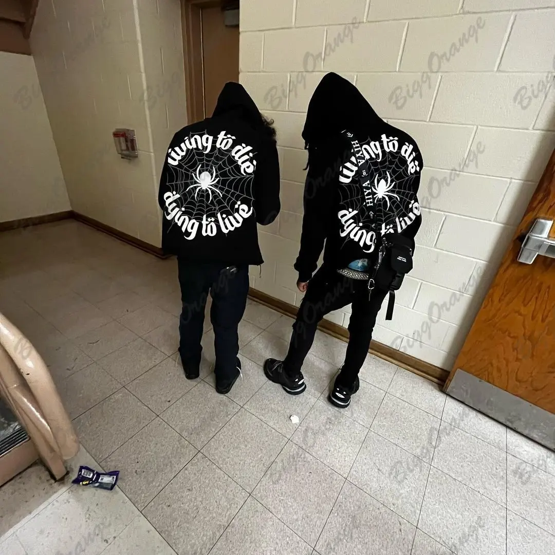 Y2K черная весенне-осенняя Непринужденная супер Далянь толстовка с рисунком паука на спине толстовка с капюшоном мужская уличная одежда