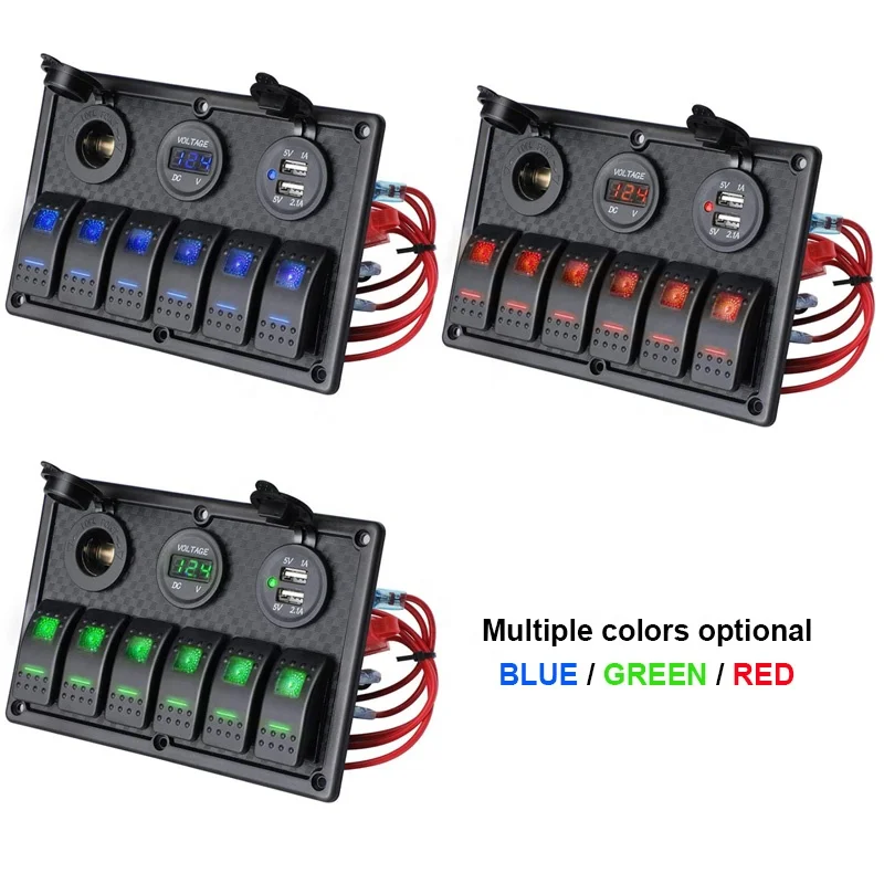 (1 упаковка) 5V Dual 2.1A USB зарядное устройство 6 Gang Boat 12V алюминиевая клавишная панель