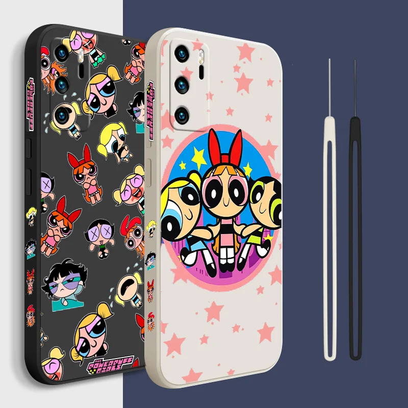 Powerpuff Girls Phone Case For Huwei P 50 40 30 20 Smart Z Lite Pro E Plus 2019 2021 Liquid Left Rope Funda Cover