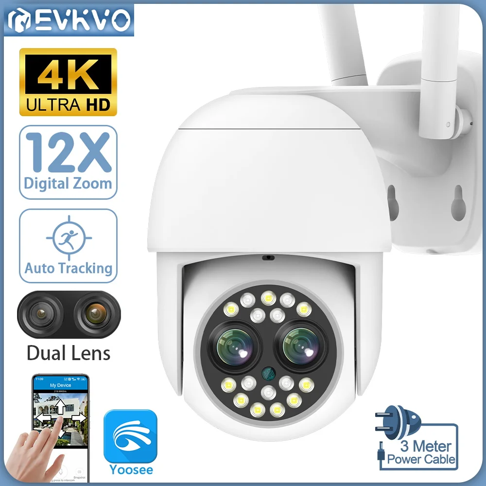 

EVKVO 4K 8MP Dual Lens Outdoor Wifi Camera 12X Zoom Automatic Tracking 20M Full Color Night Vision PTZ IP Camera Yoosee
