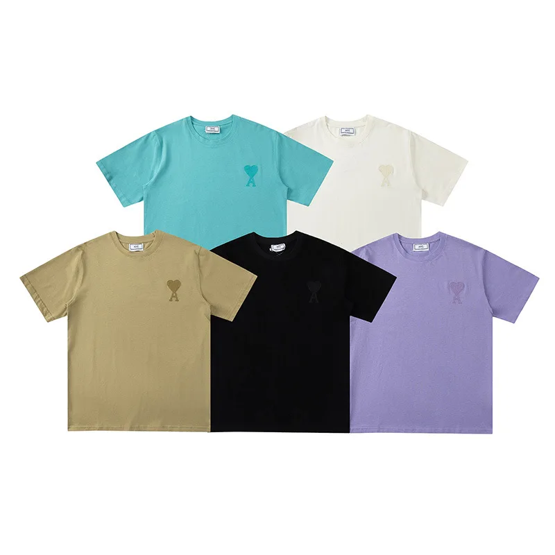 

2021 New AMI Casual T-shirt Loose A Love Embroidered Simple T-Shirt For Men And Women Unisex High Street Solid Style Fashion