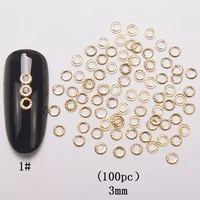 hnuix 100 pcs new 3d nail art deco silver mini japan gold alloy hollow rivet hardware tools kawaii circle nail