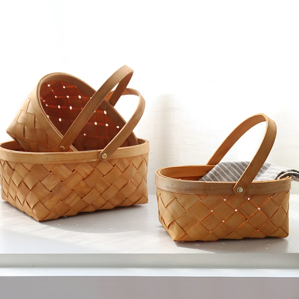 

Basket Storage Wovenwicker Handle Rattan Container Wooden Baskets Picnic Portable Flower Houseware Easter Smallfruit Handles