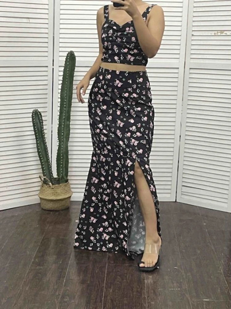 Женский элегантный летний костюм Mandylandy укороченный топ с цветочным принтом и