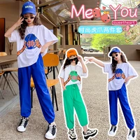 2022 summer girls clothes teen tracksuit short sleeve loose tiger t shirt green sun proof pants child tracksuit 5 10 12 years