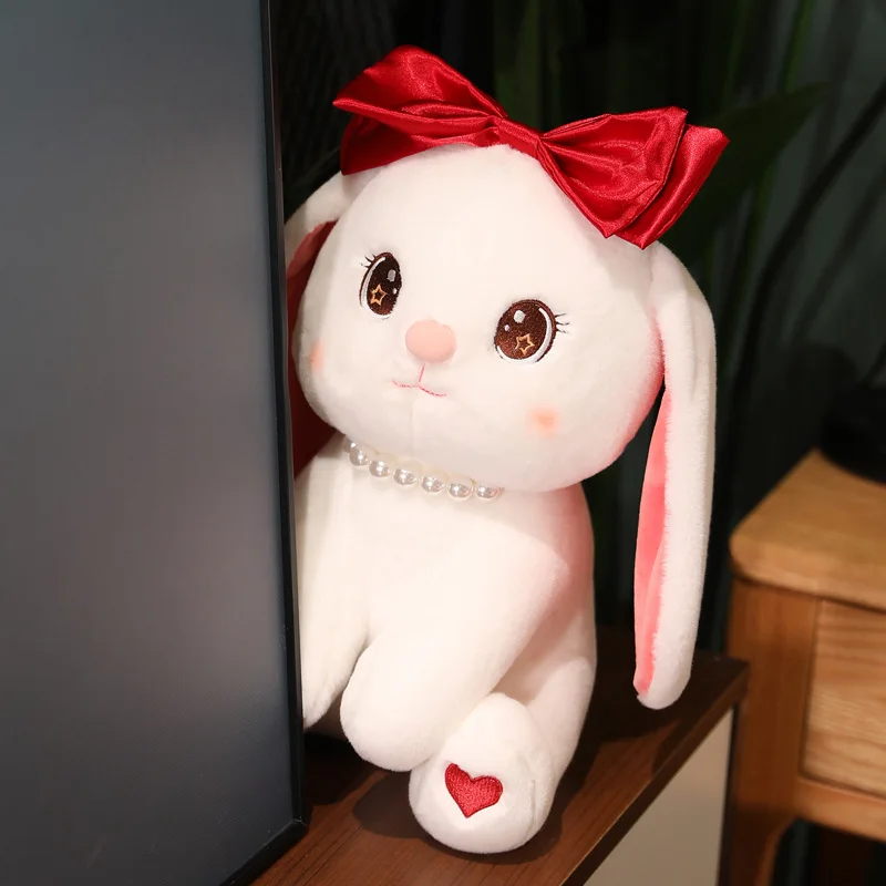 

Kawaii Sitting Long Ear Love Rabbit Red Top Bow Pink Girlish Heart Soft Stuffed Plush Toy Best Gift For Girlfriend
