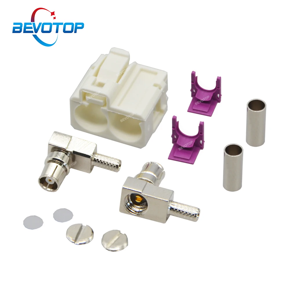 BEVOTOP Twin Fakra Double Code B Female Right Angle Jack 50 Ohm RF Coaxial Wire Connectors for RG316 / RG174 Pigtail Cable