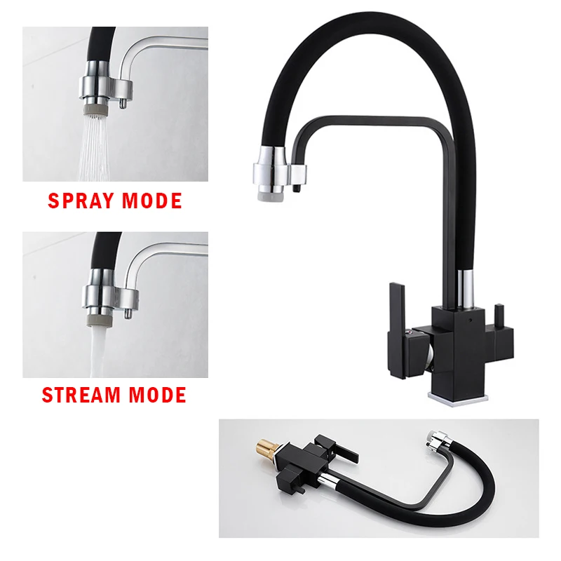 

Filter Kitchen Faucet Drinking Water Black Single Hole Mixer Tap 360 Rotation Pure Water Filter Kitchen Sinks Taps 6007