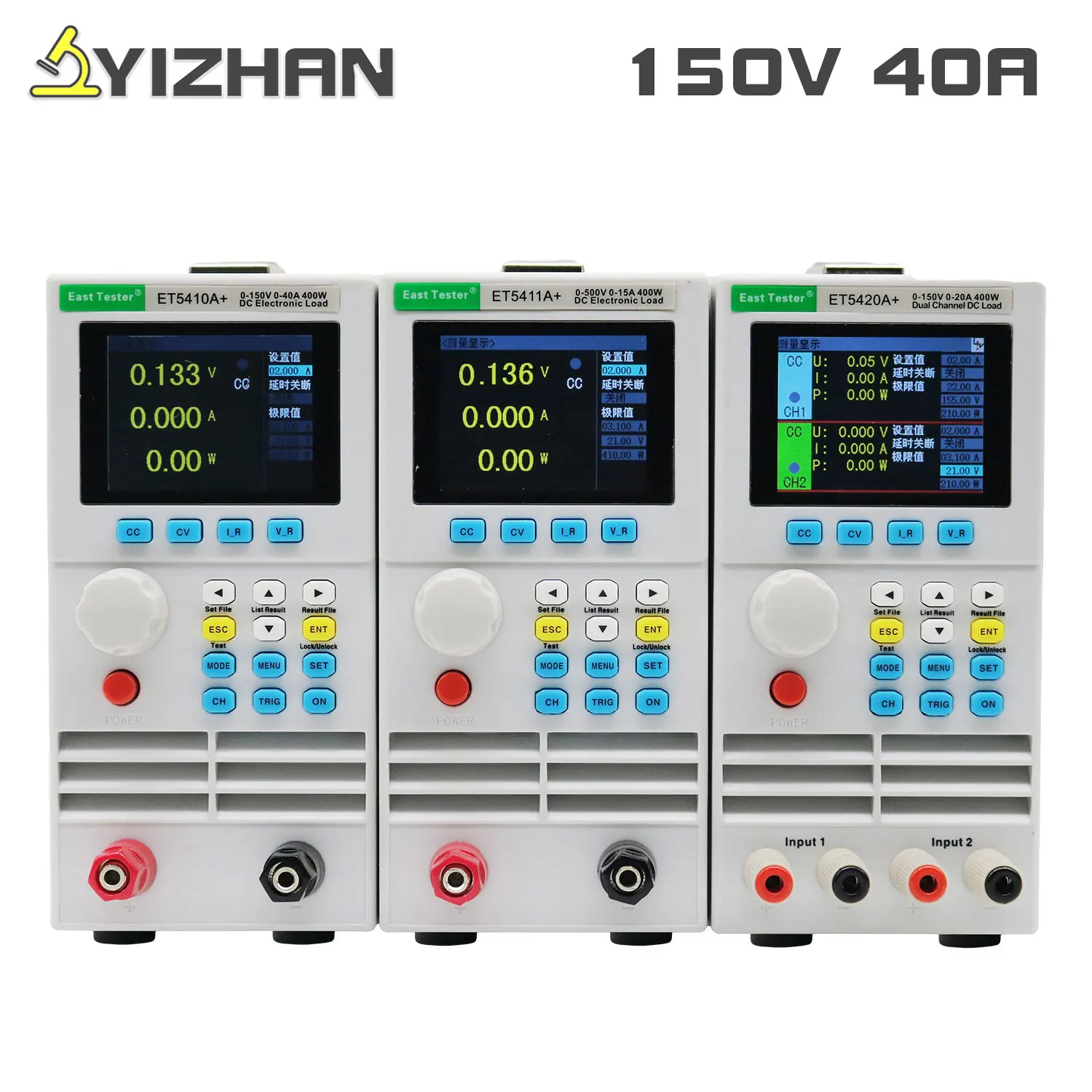 

ET5420A+ ET5410A+ ET5411A+ Electrical Load 500V/150V 40A/15A 400W Programmable Digital DC Electronic Battery Tester Load Meter