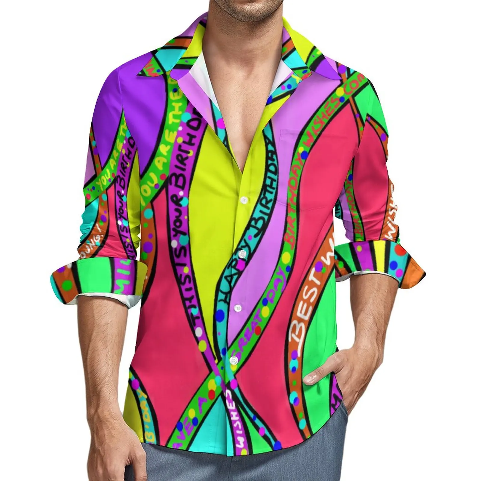 

Повседневные рубашки с надписью на день рождения, Мужская красочная рубашка с длинным рукавом, модные эстетические блузки, Осенний Графический Топ