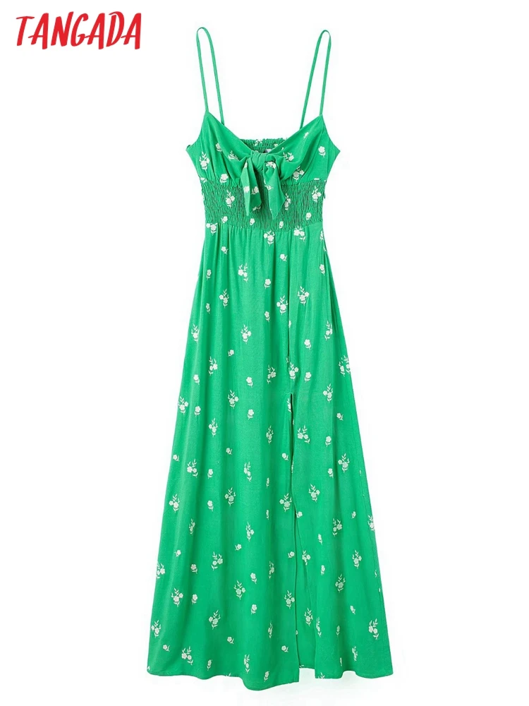 

Tangada Women Green Embroidery Cotton Dress Sleeveless Backless 2022 Summer Fashion Lady Beach Dresses 3H534
