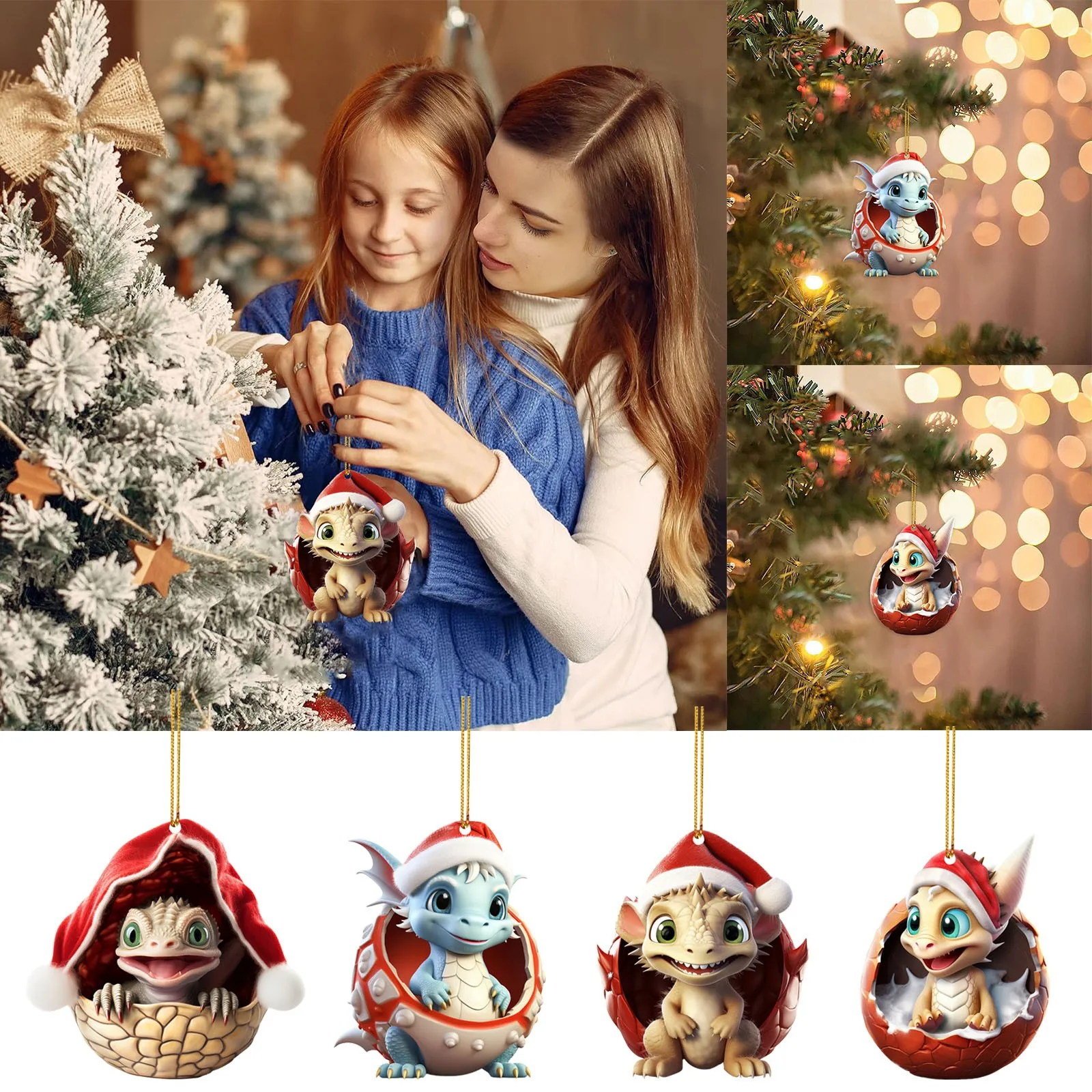 

2023 Рождественская елка кулон милый дракон яйцо детские украшения кукла подарок брелок автомобильное подвесное украшение дома Рождество вечерние Декор 2D