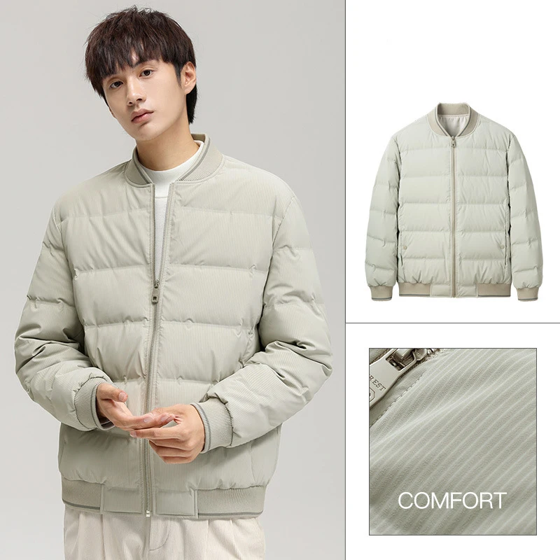 LUCLESAM Men's Collarless Duck Down Jackets Short Zipper Padded Coat Winter New Korean Version Fashion Male Casual Basic Jacket