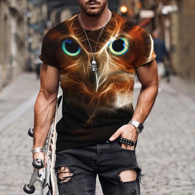 

New Summer Short Sleeve Shirts For Men Street Fashion Round Neck Unisex T-shirt funny tees Man owl 3d Graphic Printing T Shirt