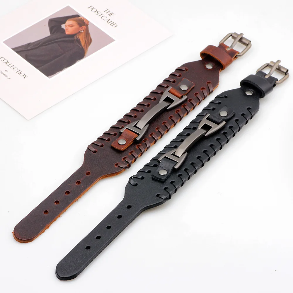 

Handwoven Trendy Casual Leather Bracelet for Women Men Color Leather Bangles Metal Accessories Fashion Personalized Jewelry