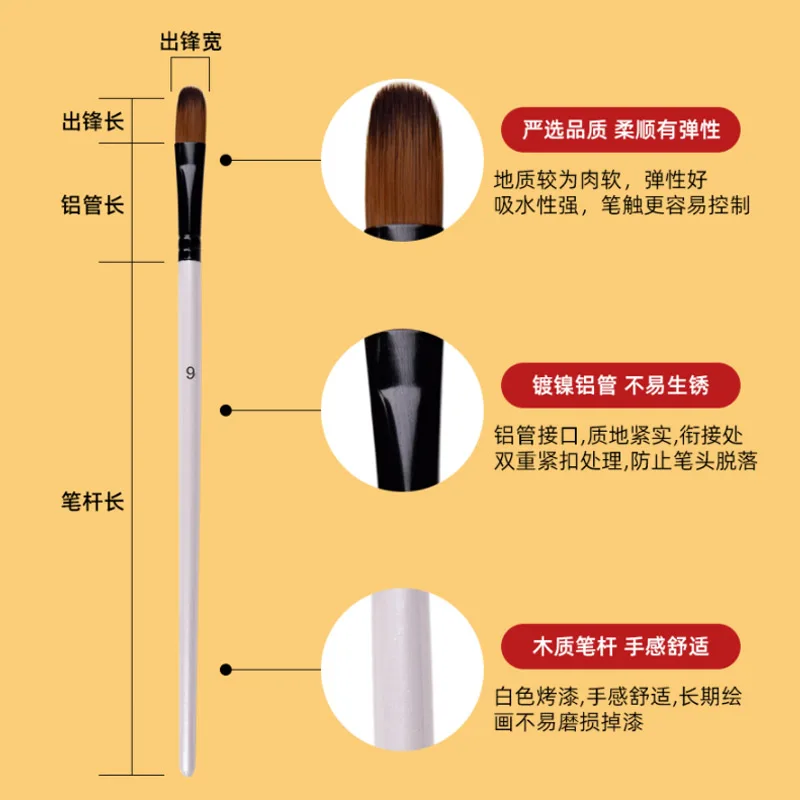 12 шт. нейлоновые кисти для рисования с деревянной ручкой |