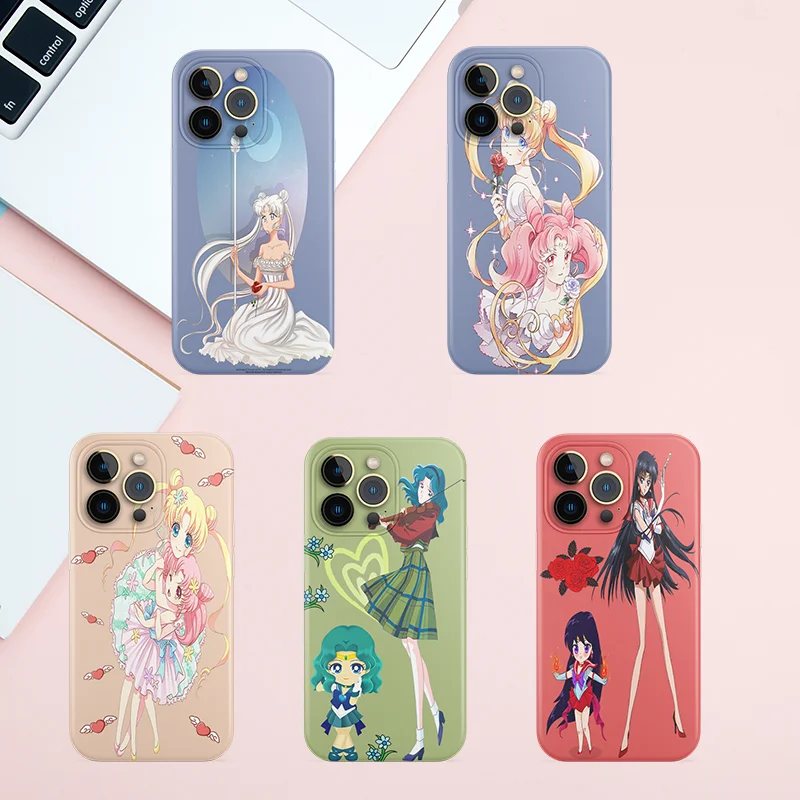 

Sailor Moon Phone Cases For iPhone 14 13 12 11 Pro Max Mini XR XS MAX 8 X 7 SE2 Color Silicone Soft Shell Lens Protection Cover