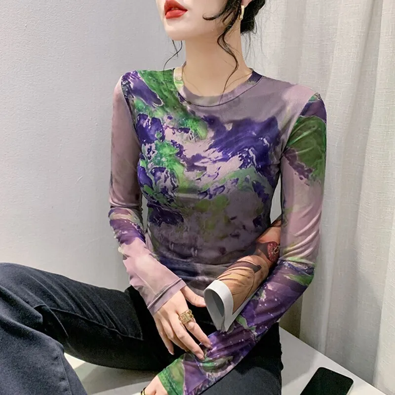 #7311 винтажная сетчатая ткань Женская облегающая эластичная тонкая короткая