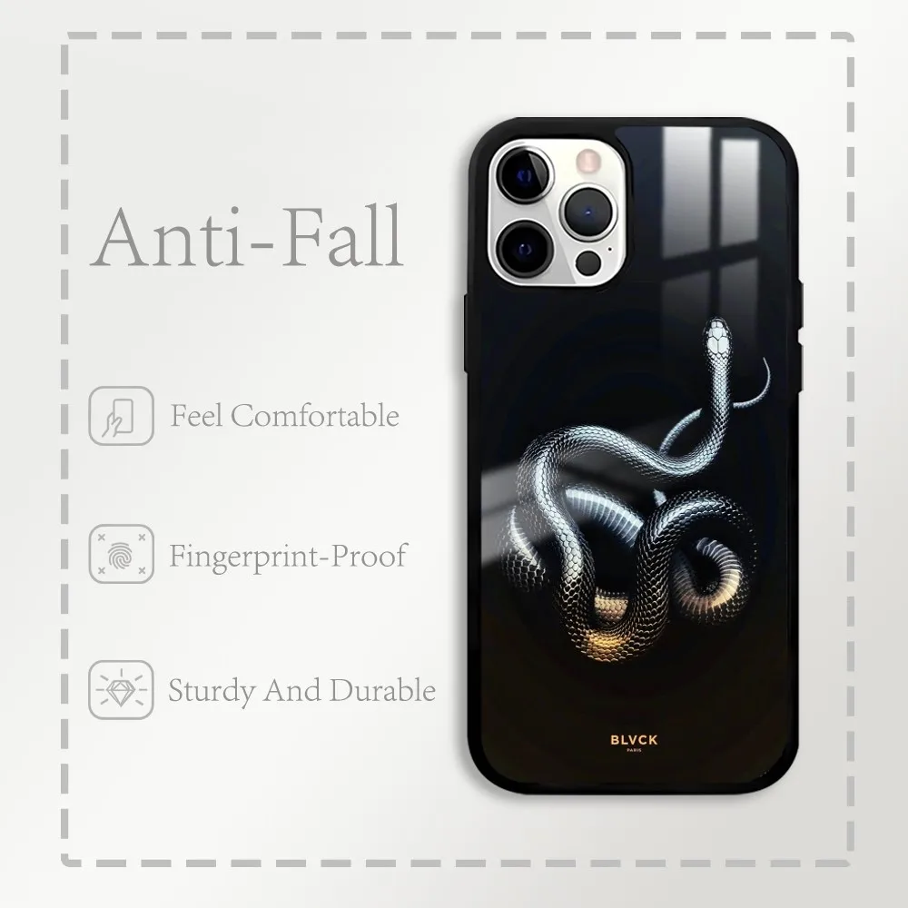 Luxury Black B-Blvck Snake Flowers Phone Case For IPhone 16 15 14 13 Pro Max Plus Mini Magsafe Mirror Wireless Magnetic Cover