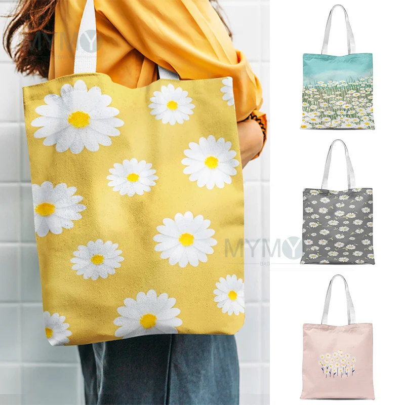 

сумка женская 2022 тренд сумка через плечо Сумка на плечо с принтом маргариток, Женская тканевая Сумочка для покупок с цветами, Экологически ч...