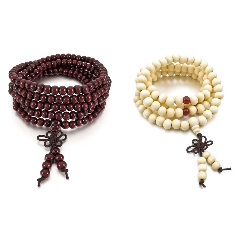 

1 комплект 6 мм ожерелье тибетские красные сандалии 216 шт шариков и 1 комплект 8 мм деревянные ожерелья тибетские белые сандалии 108 шт шариков