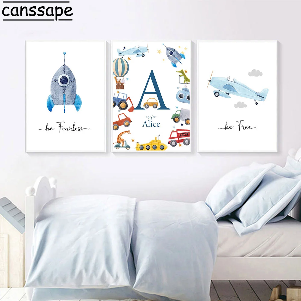 Настенные плакаты с именем на заказ алфавит холст плакат самолет художественная